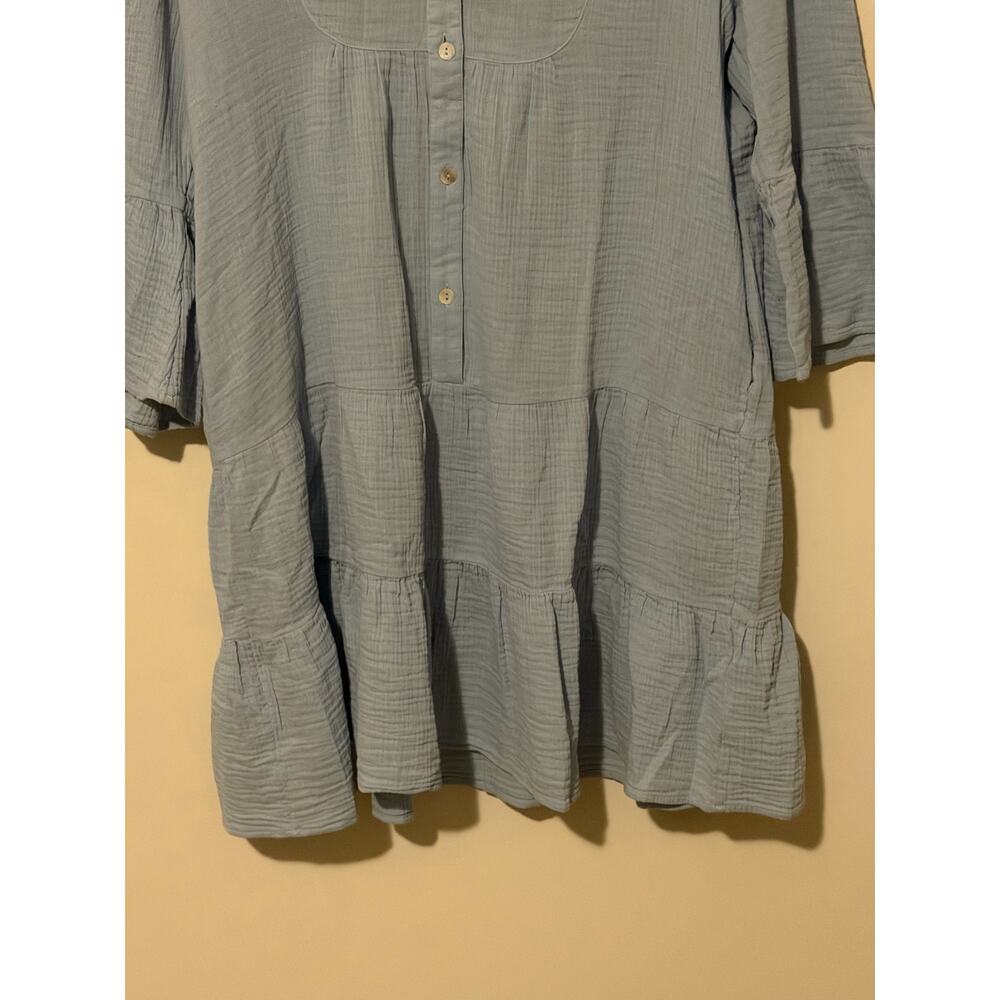 Quince 100% Organic Cotton Gauze Long Sleeve Tiered Mini Dress Ocean Breeze New - Picture 5 of 6